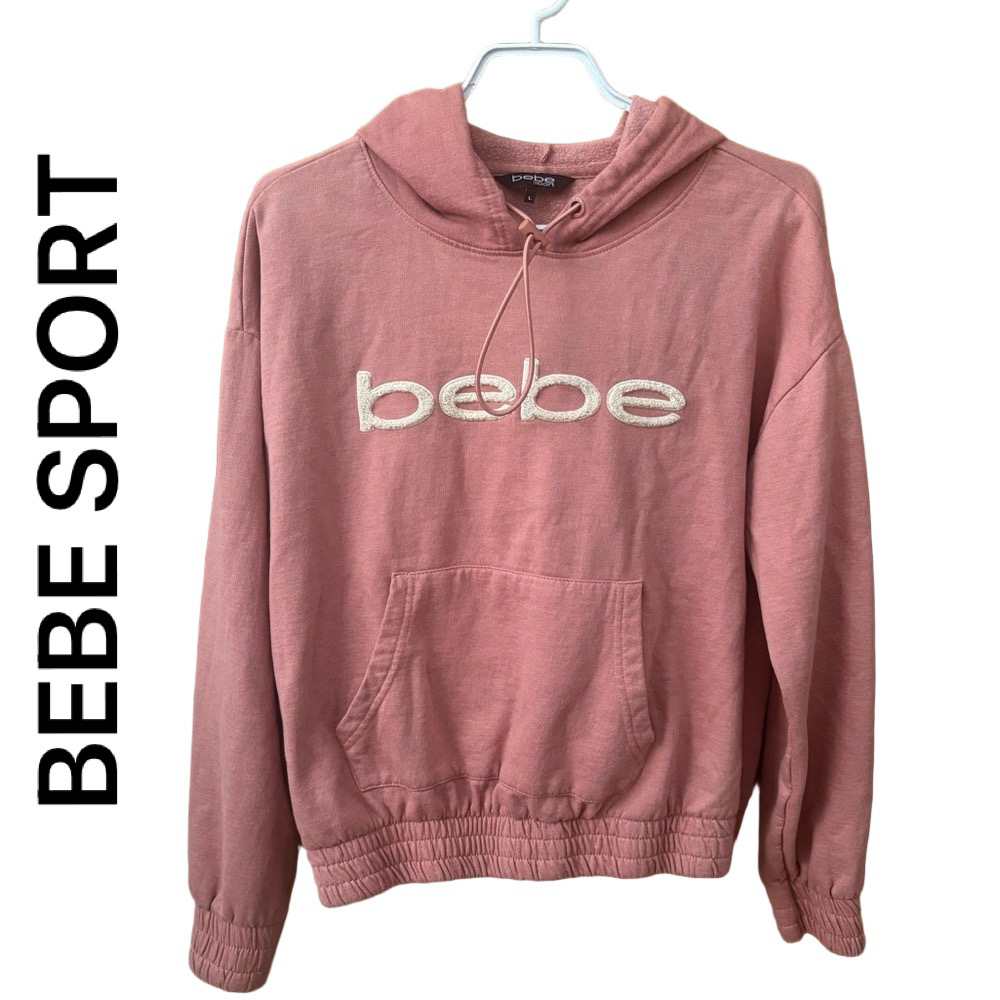 Bebe Sport Vintage Y2K Women Pink Salmon Cropped Hoodie Pullover Medium